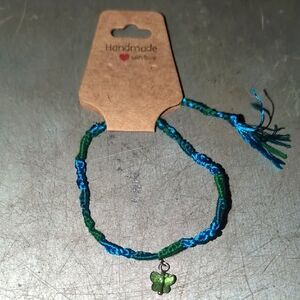 Handmade Green and Blue Bracelet with Butterfly Charm